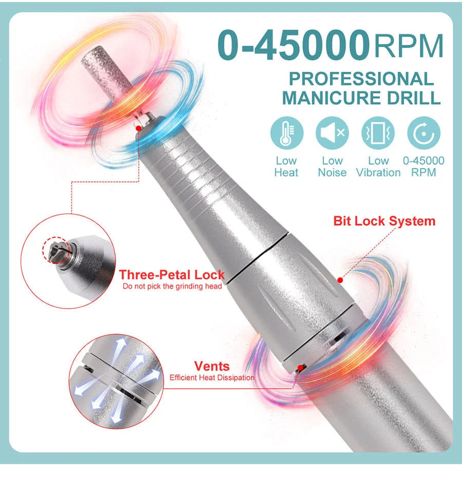 Electric Nail File Rechargeable USB Low-Noise 45000 RPM