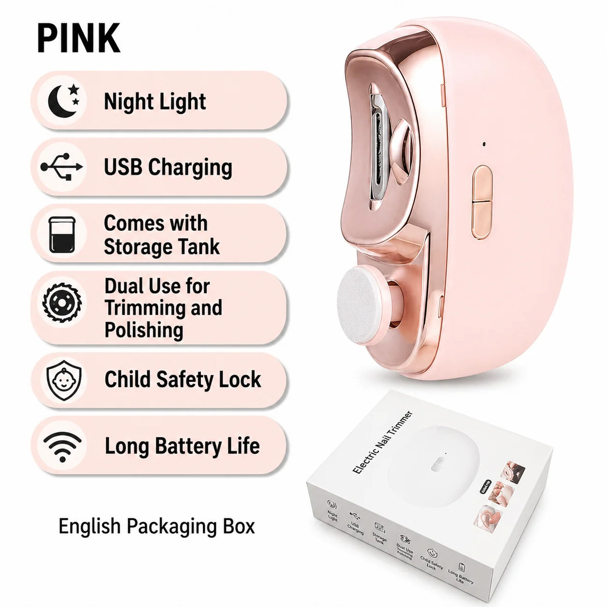 Electric Nail Trimmer 3-in-1 Clipping Filing Polishing