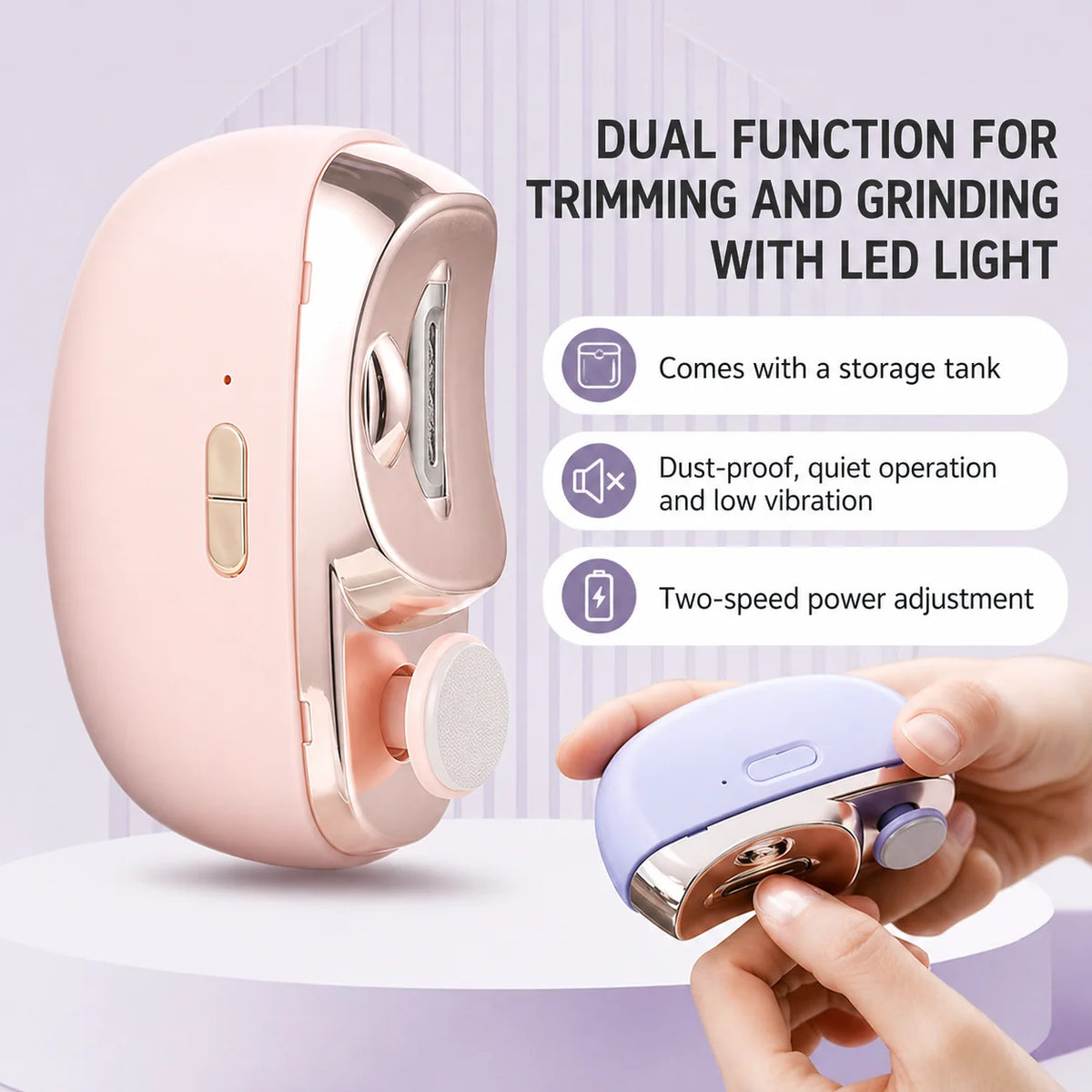 Electric Nail Trimmer 3-in-1 Clipping Filing Polishing