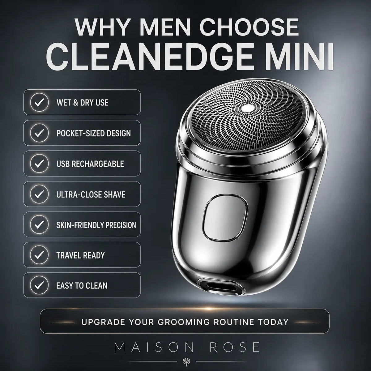 Electric Shaver Compact Waterproof USB Rechargeable