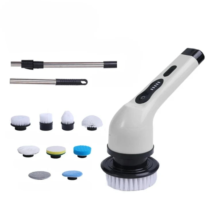 Electric Spin Cleaning Brush 9 Interchangeable Heads Extendable Handle