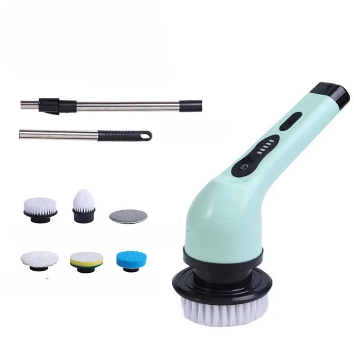 Electric Spin Cleaning Brush 9 Interchangeable Heads Extendable Handle