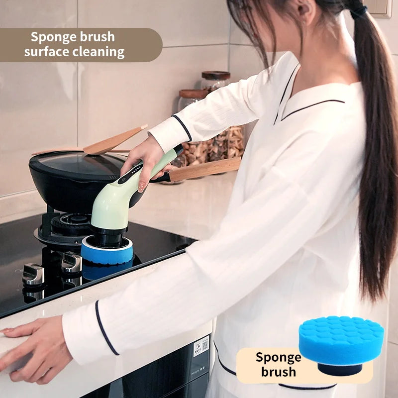 Electric Spin Cleaning Brush 9 Interchangeable Heads Extendable Handle
