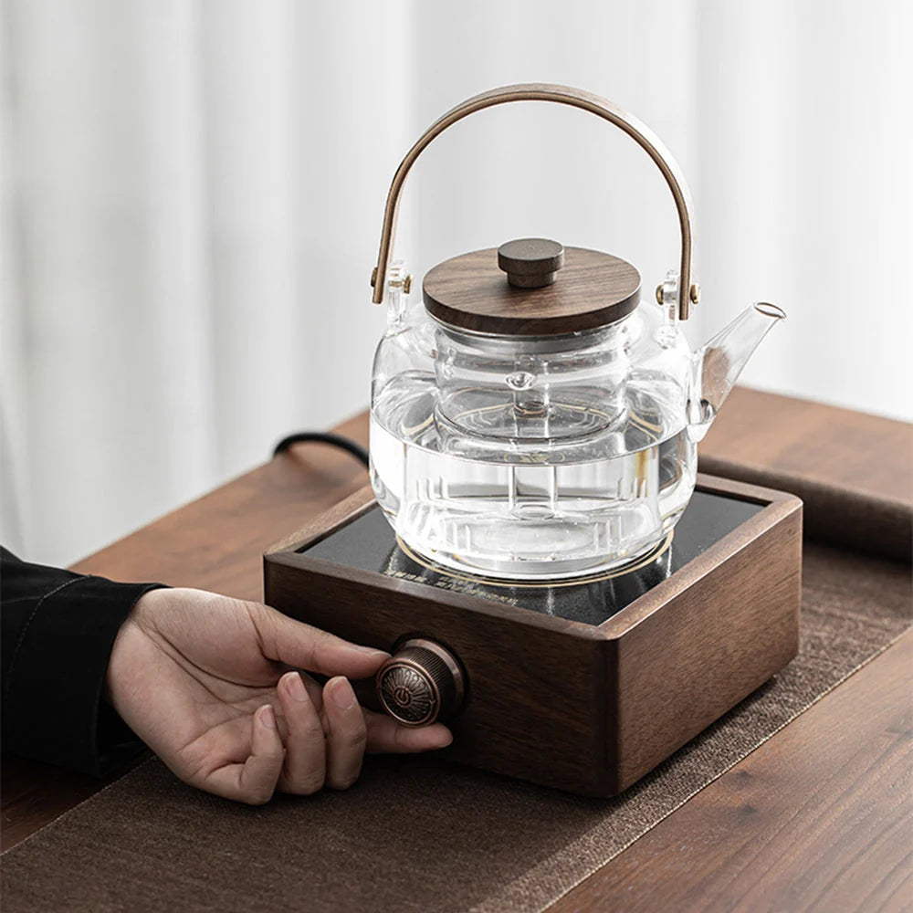 Electric Tea Warmer Far-Infrared Adjustable Dial Walnut Frame