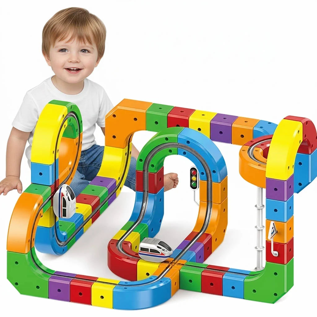 Electric Train Set USB Rechargeable Magnetic Snap-Together Track