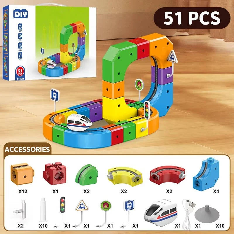 Electric Train Set USB Rechargeable Magnetic Snap-Together Track