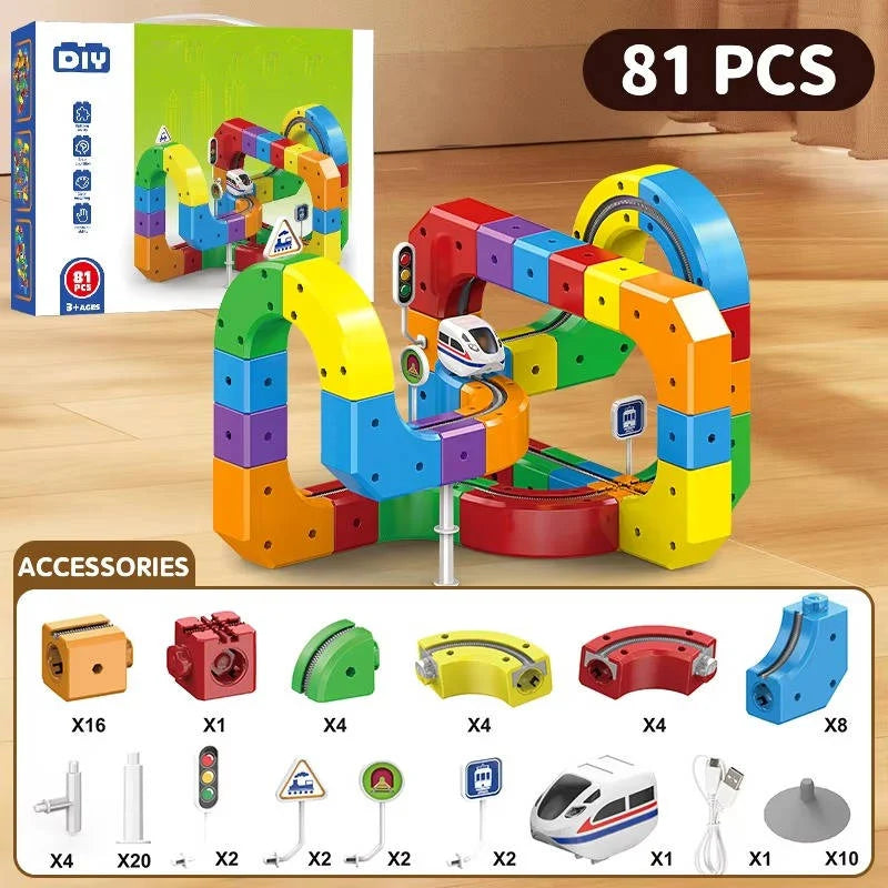 Electric Train Set USB Rechargeable Magnetic Snap-Together Track
