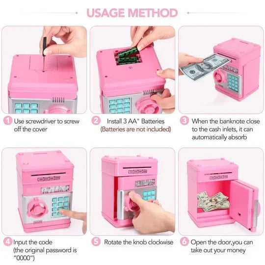 Electronic Piggy Bank Auto Bill Intake Dual Lock Bilingual Audio