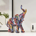 Elephant Sculpture Resin Colorful Graffiti Accent