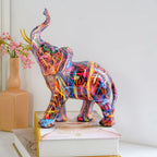 Elephant Sculpture Resin Colorful Graffiti Accent