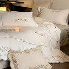 Embroidered Bedding Set Cotton Percale Floral Four-Piece
