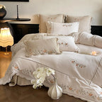 Embroidered Bedding Set Cotton Percale Floral Four-Piece