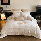 Embroidered Bedding Set Cotton Percale Floral Four-Piece