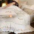 Embroidered Bedding Set Cotton Percale Floral Four-Piece
