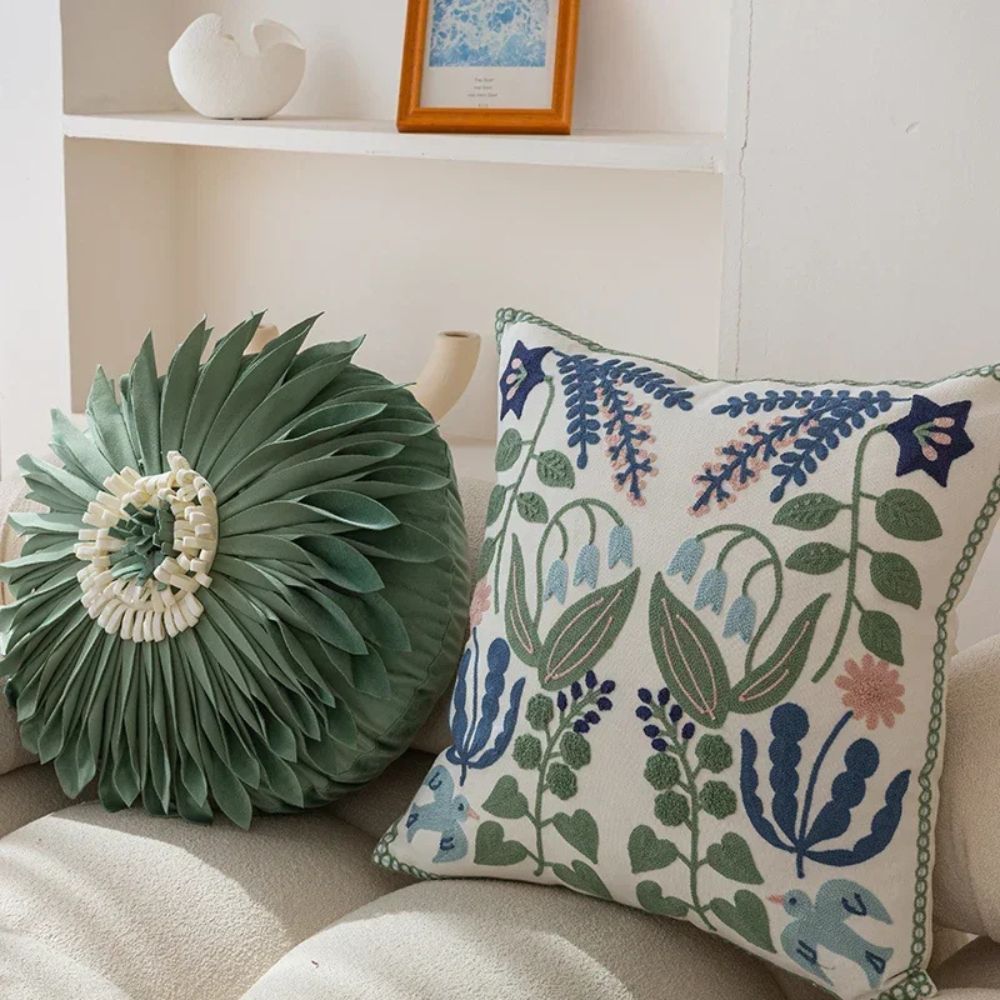 Embroidered Botanical Microfiber Cushion Cover (18x18)