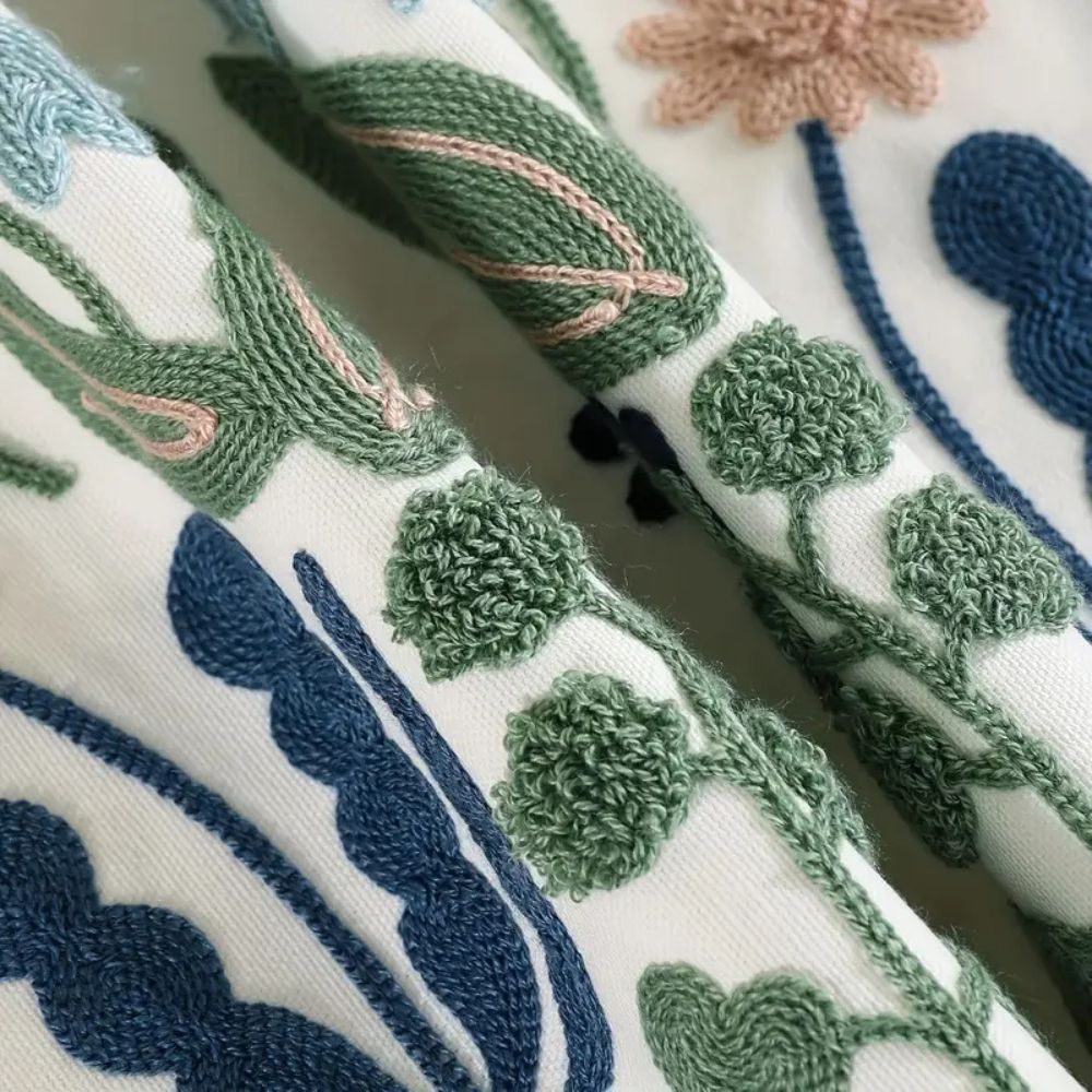 Embroidered Botanical Microfiber Cushion Cover (18x18)