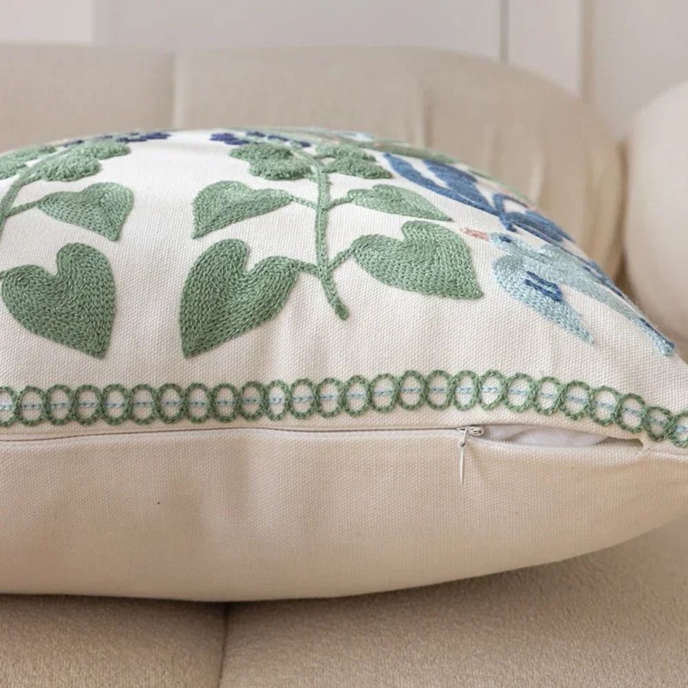 Embroidered Botanical Microfiber Cushion Cover (18x18)
