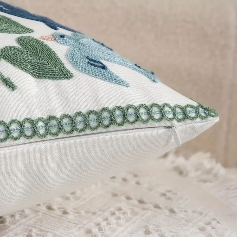 Embroidered Botanical Microfiber Cushion Cover (18x18)