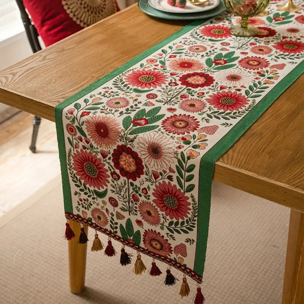 Embroidered Floral Microfiber Table Runner (Machine Washable)