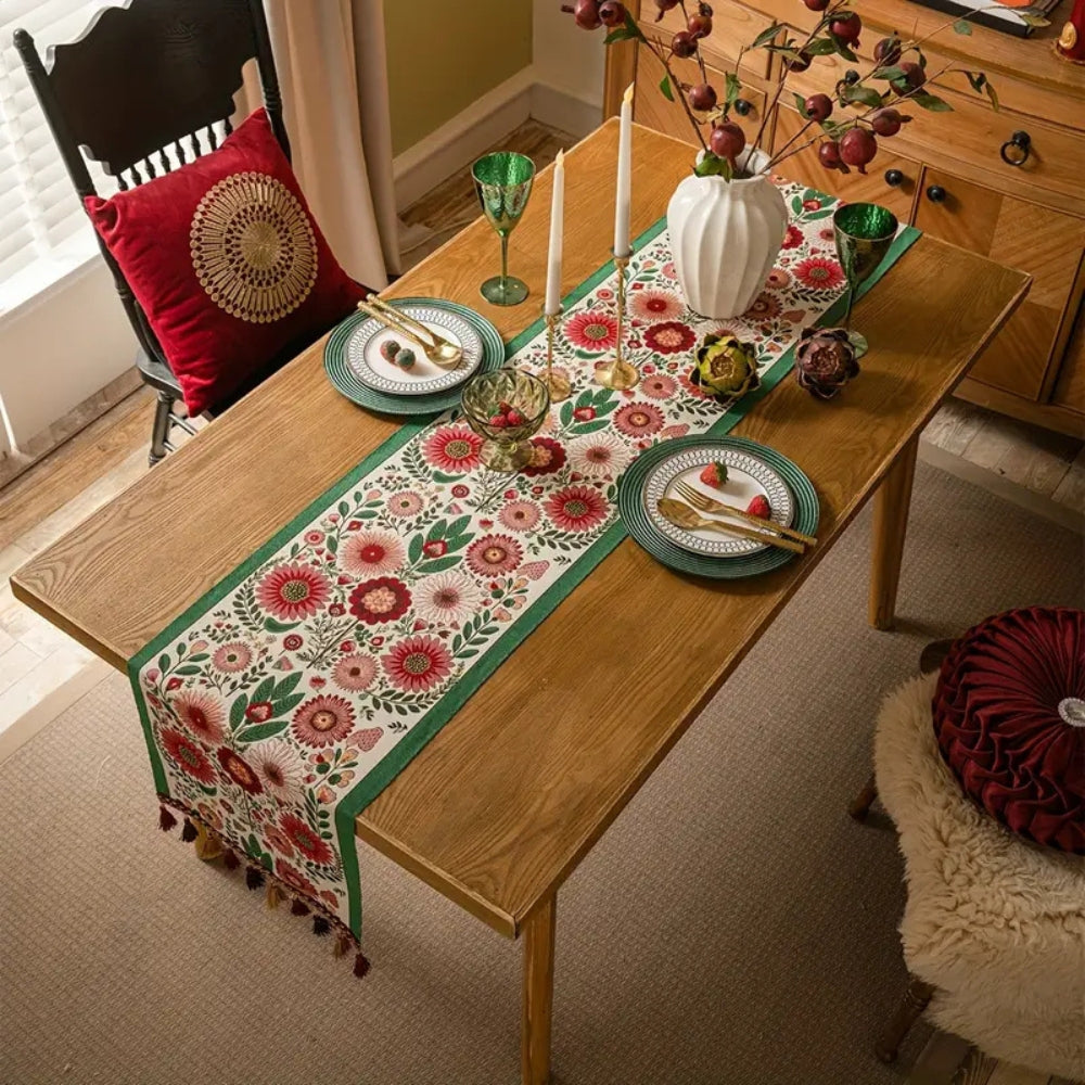 Embroidered Floral Microfiber Table Runner (Machine Washable)