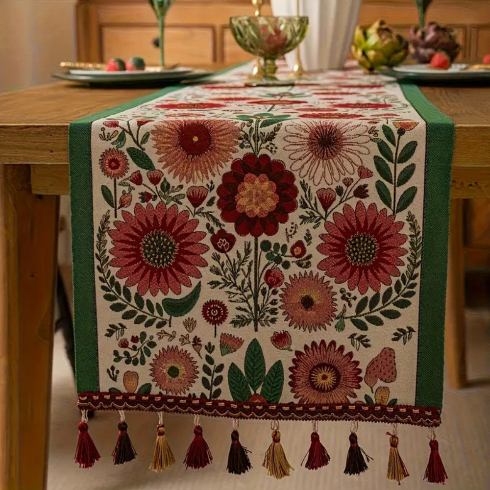 Embroidered Floral Microfiber Table Runner (Machine Washable)