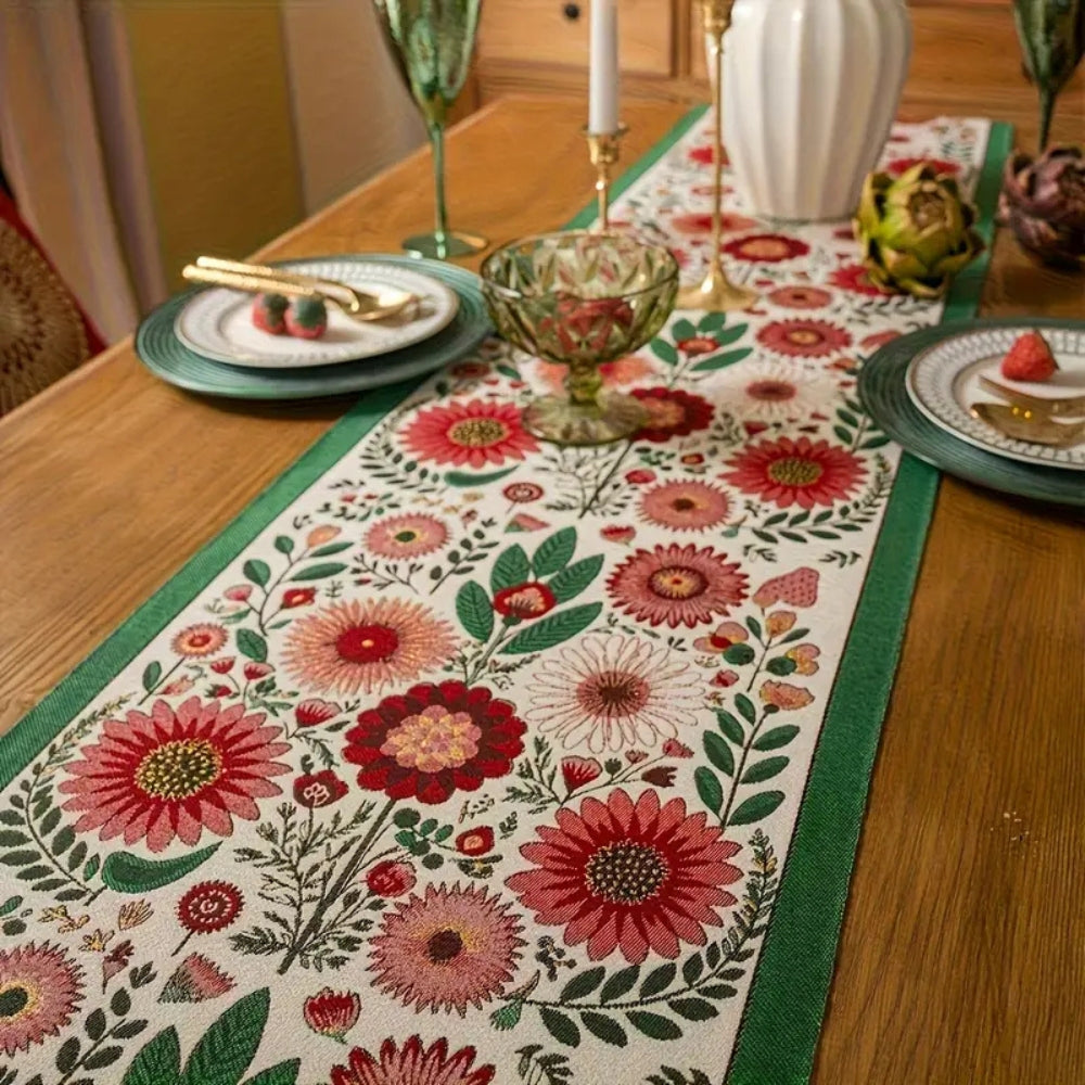 Embroidered Floral Microfiber Table Runner (Machine Washable)