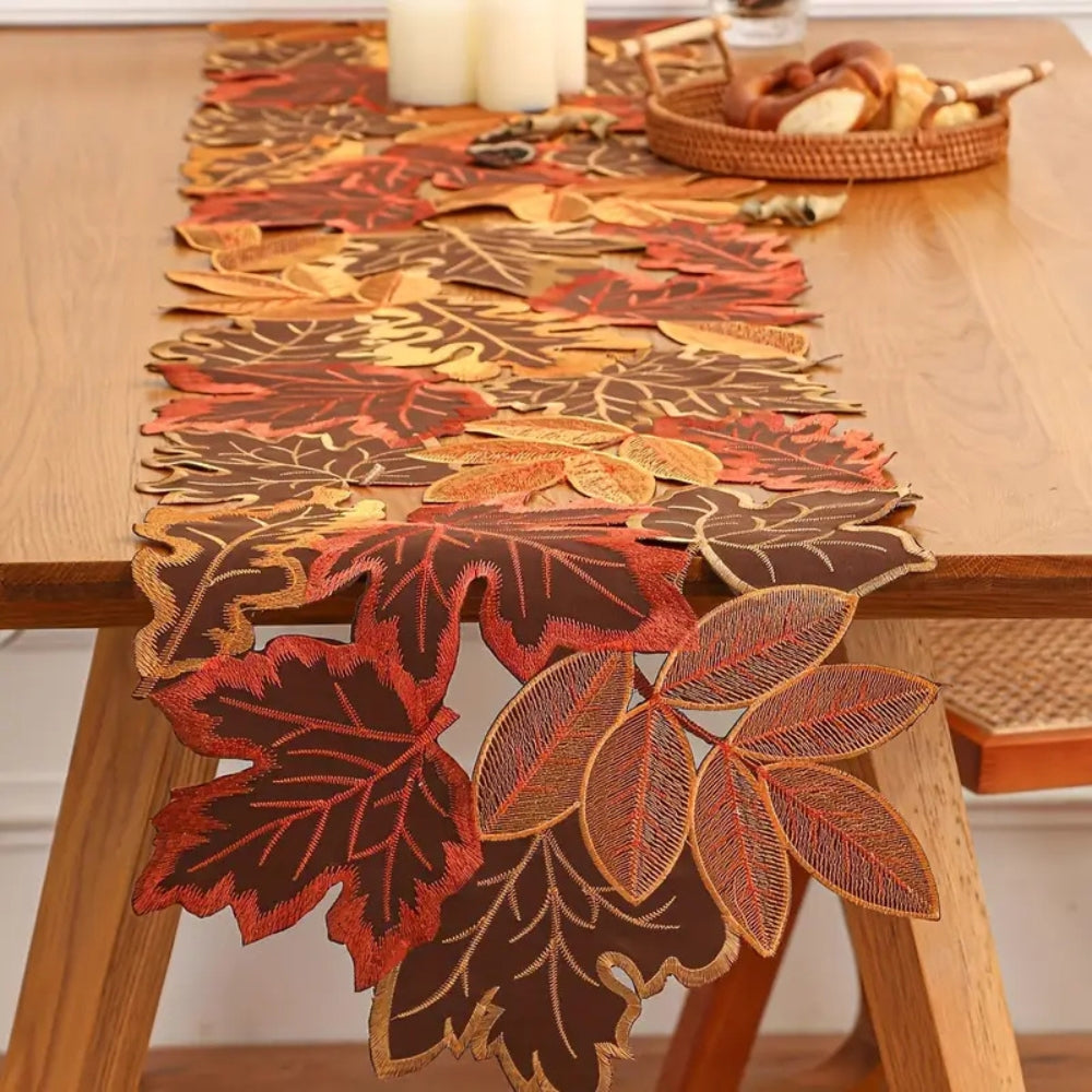 Embroidered Maple Leaf Microfiber Table Runner (Multiple Sizes)