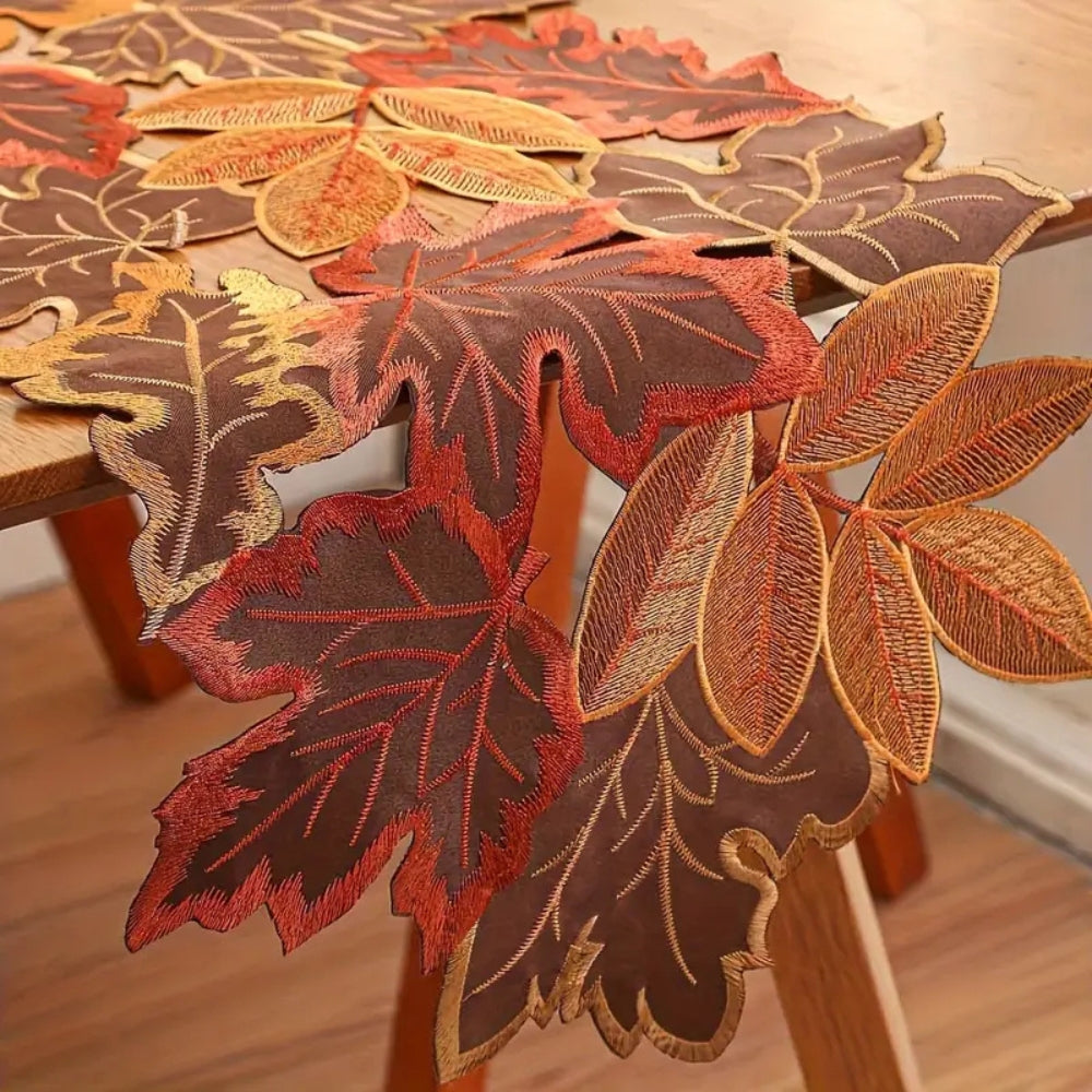 Embroidered Maple Leaf Microfiber Table Runner (Multiple Sizes)