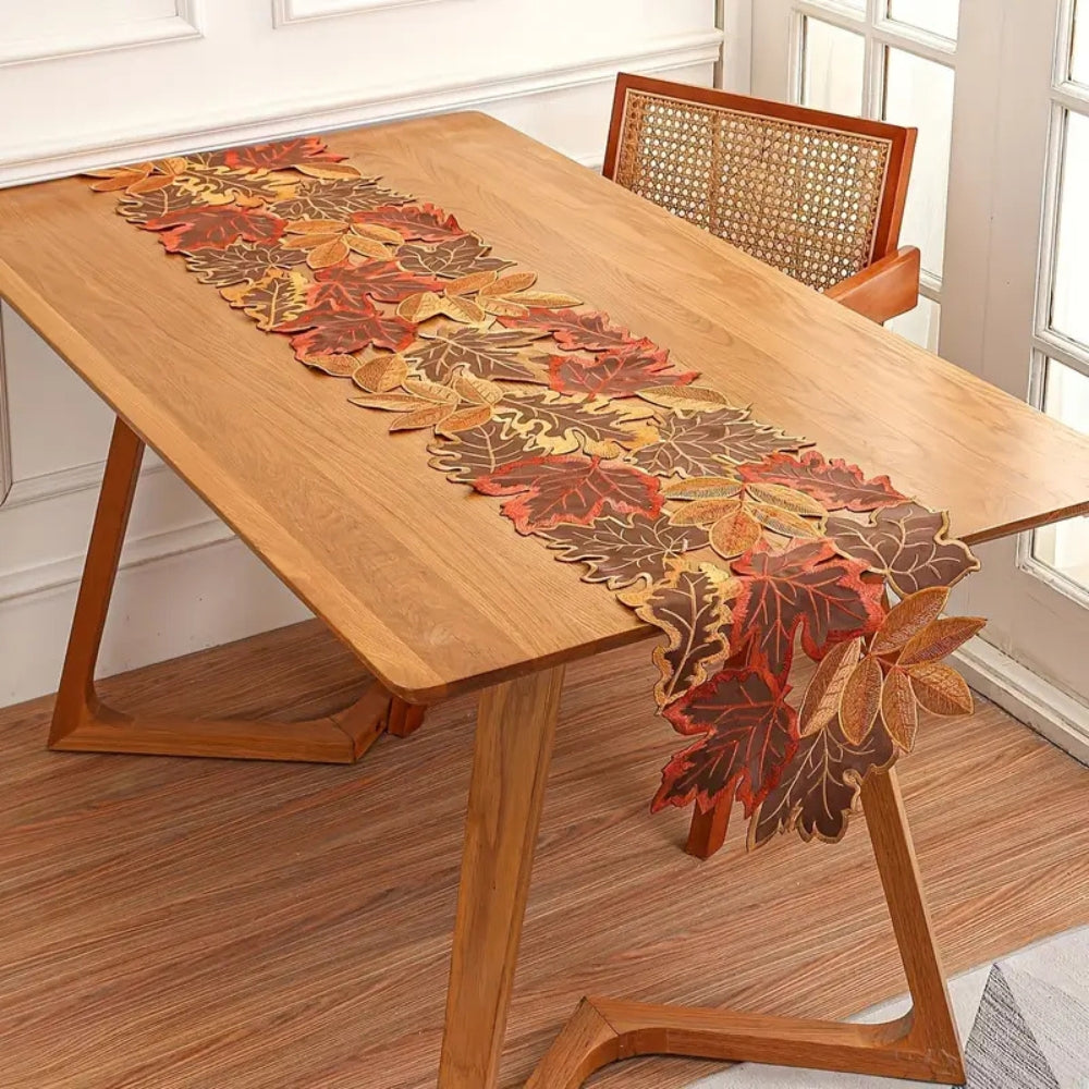 Embroidered Maple Leaf Microfiber Table Runner (Multiple Sizes)