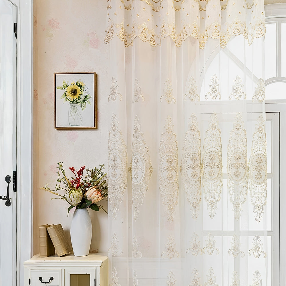 Embroidered Sheer Lace Curtain (Grommet Top)