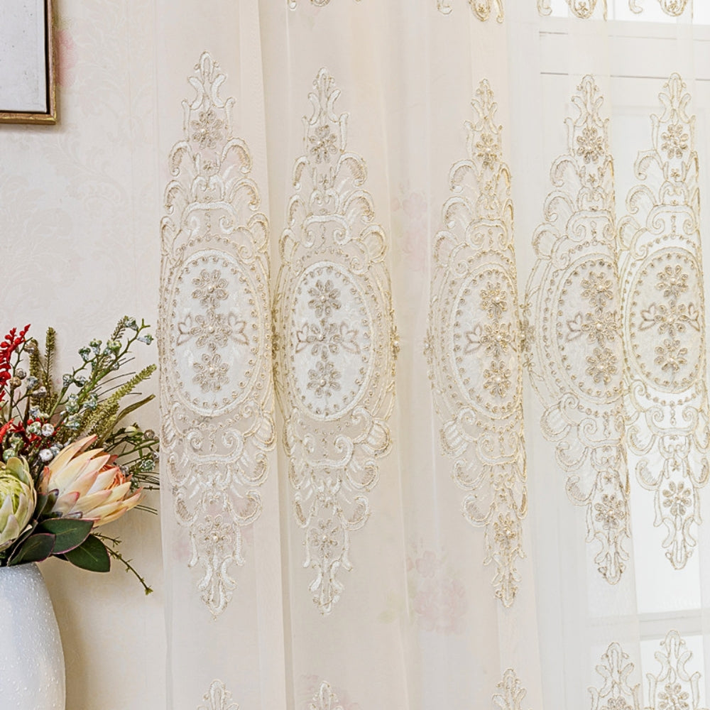 Embroidered Sheer Lace Curtain (Grommet Top)