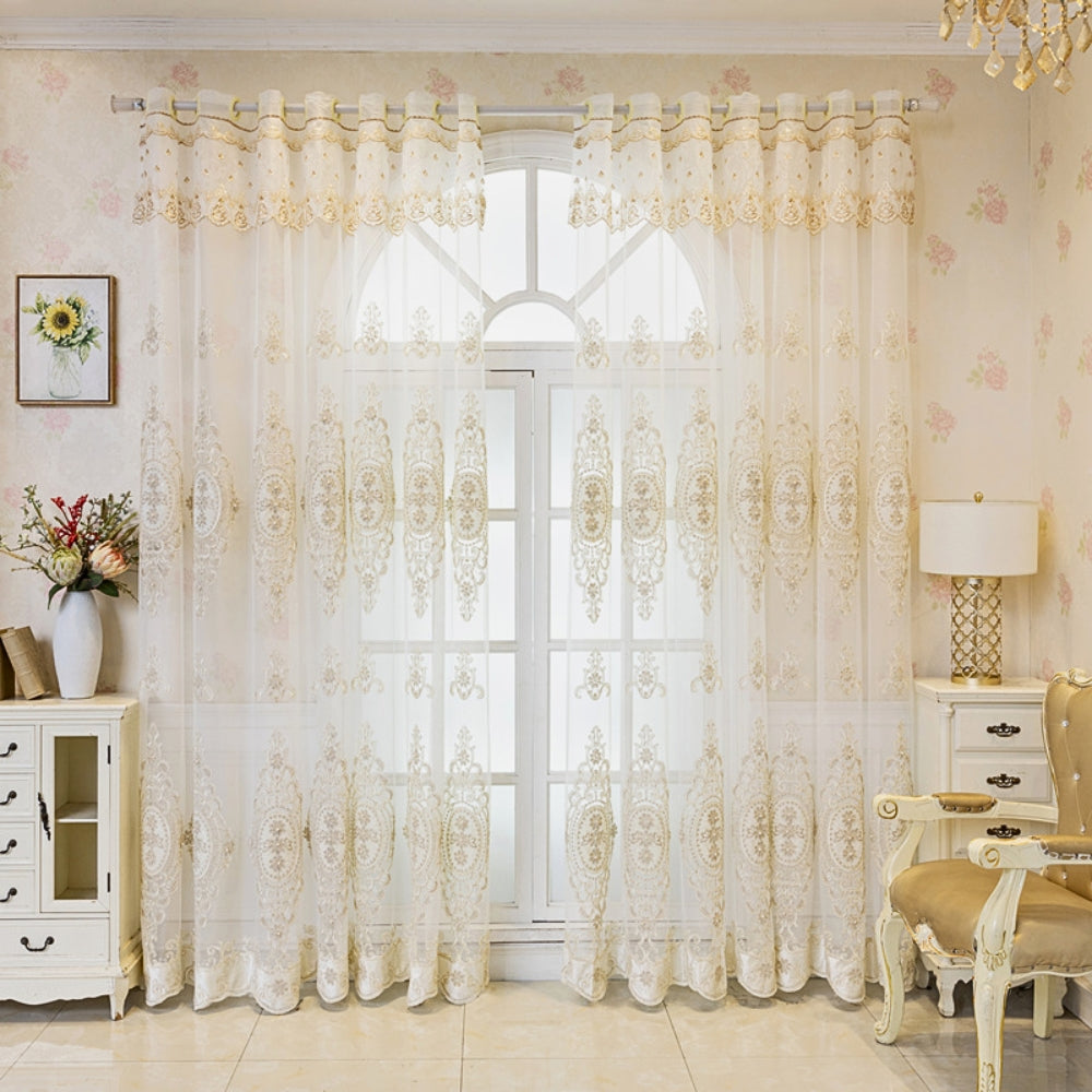 Embroidered Sheer Lace Curtain (Grommet Top)