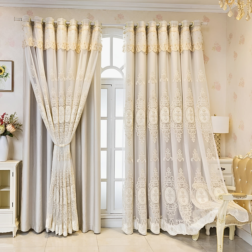 Embroidered Sheer Lace Curtain (Grommet Top)