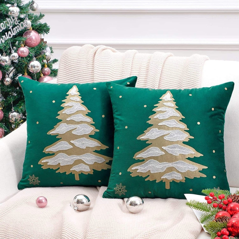 Embroidered Velvet Machine-Washable Cushion Cover (18×18 in)