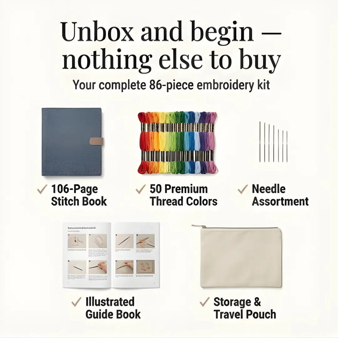 Embroidery Starter Kit 106 Stitches & Removable Linen Pages