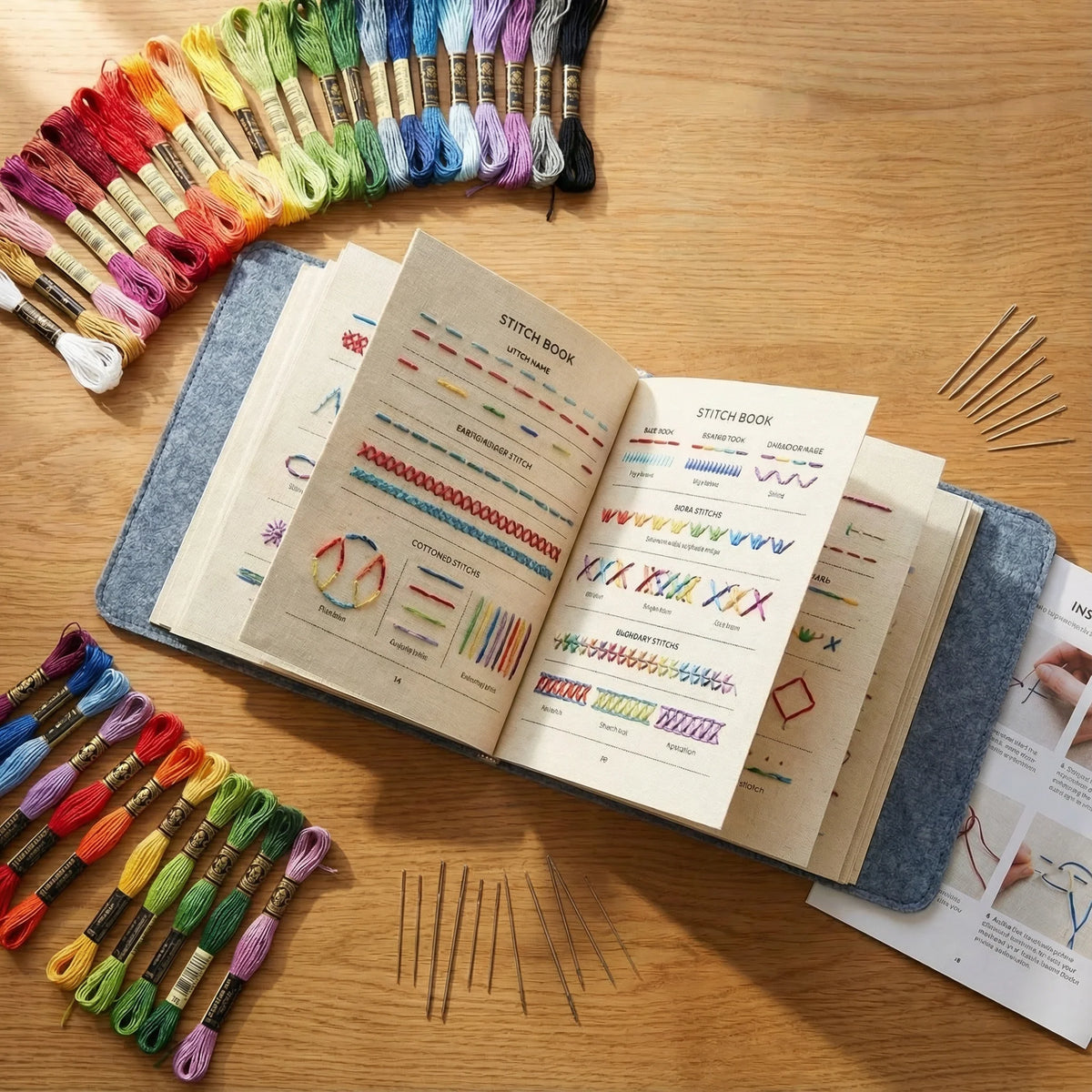 Embroidery Stitch Book Kit 106 Stitches Removable Linen Pages
