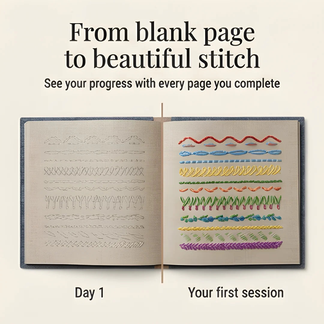 Embroidery Stitch Book Kit 106 Stitches Removable Linen Pages