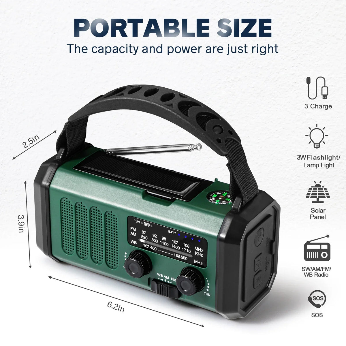 Emergency Radio 10,000mAh Power Bank Solar & Hand Crank