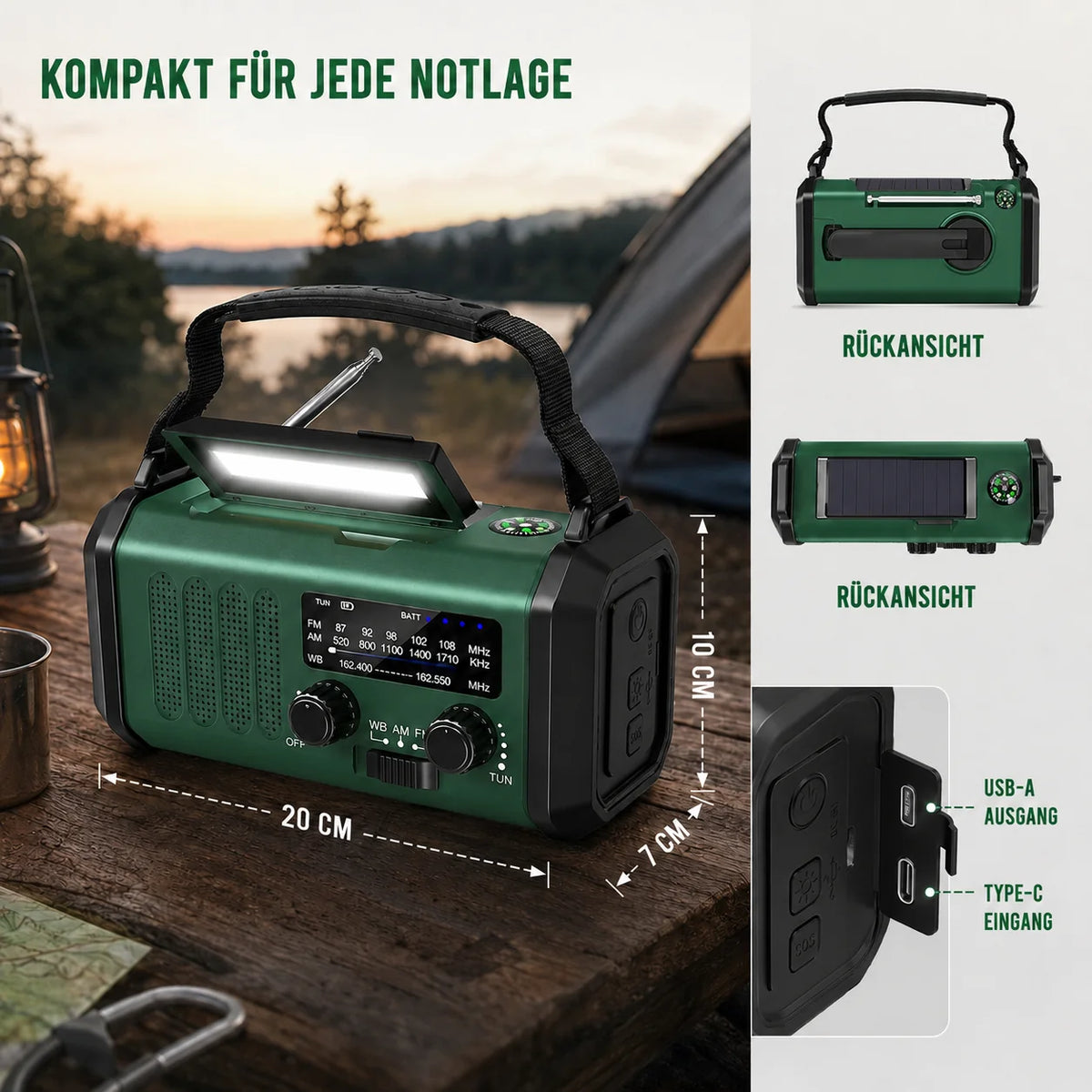 Emergency Radio Hand Crank & Solar Power Bank