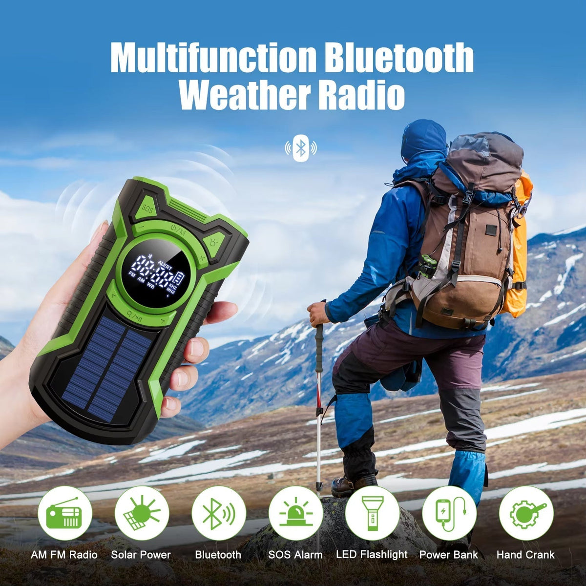 Emergency Radio NOAA Weather Solar, Hand-Crank & USB-C