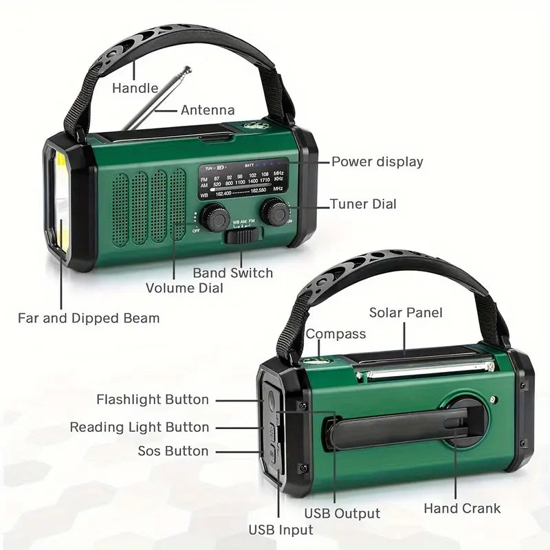 Emergency Radio Solar & Hand-Crank 10,000mAh