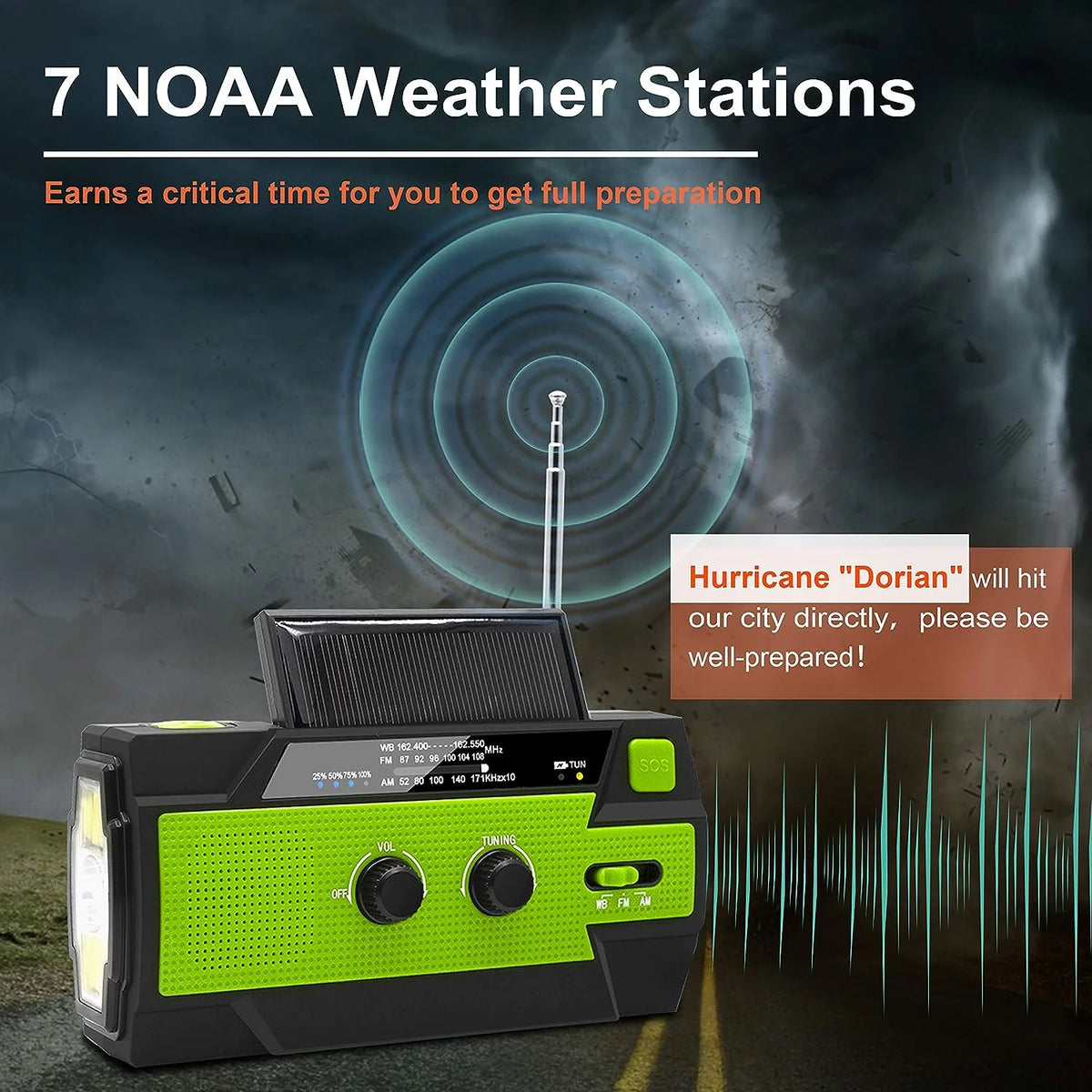 Emergency Weather Radio NOAA Alerts Hand Crank Solar