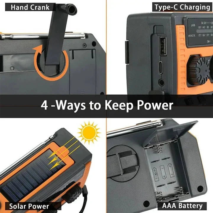 Emergency Weather Radio Solar & Hand Crank Powered