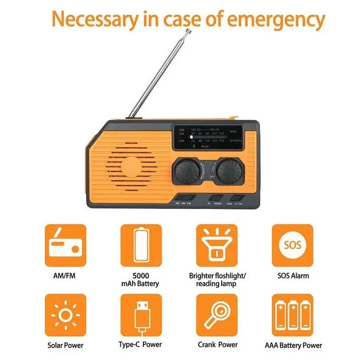 Emergency Weather Radio Solar & Hand Crank Powered