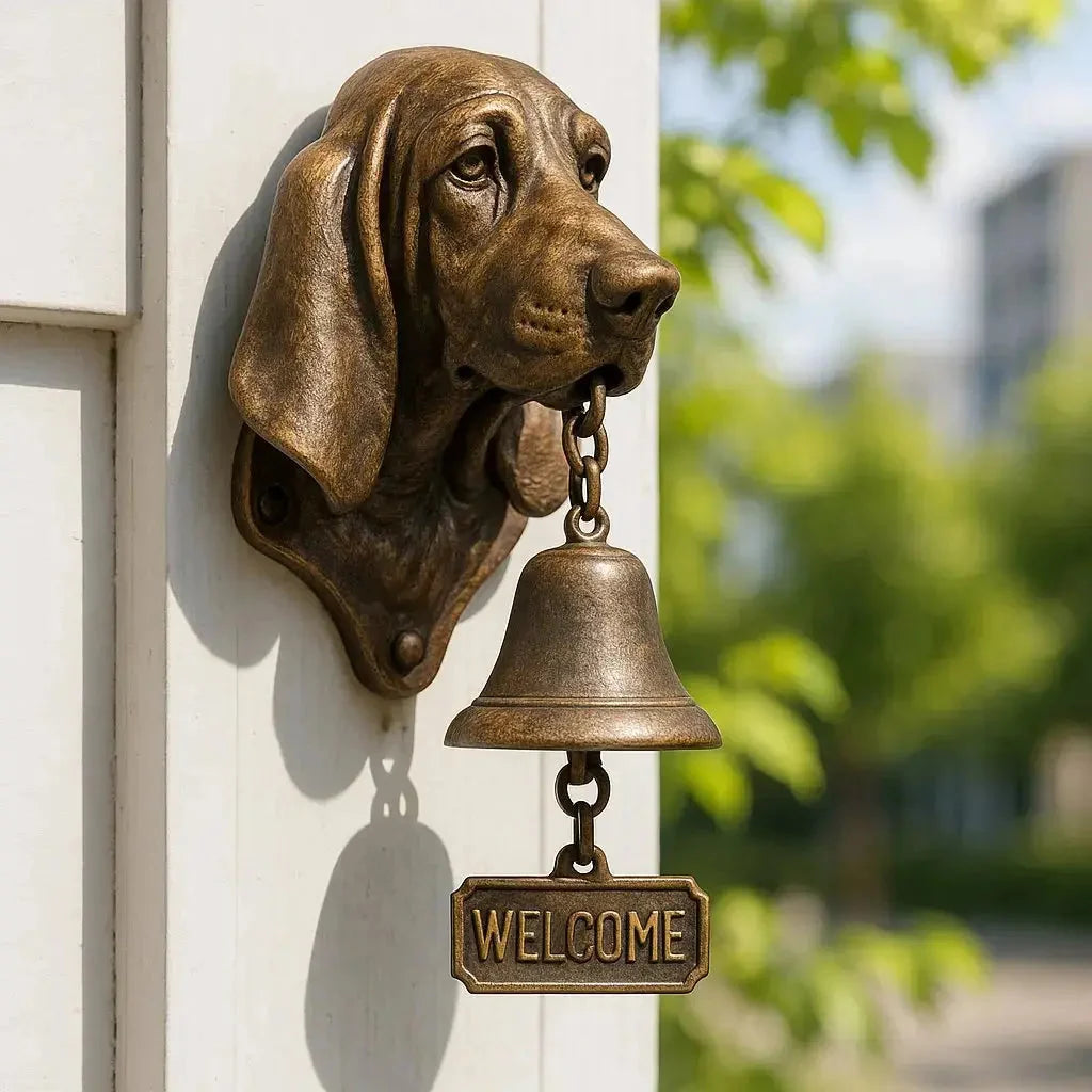Entrance Bell Dog Motif Antique Bronze Crystal Clear Tone