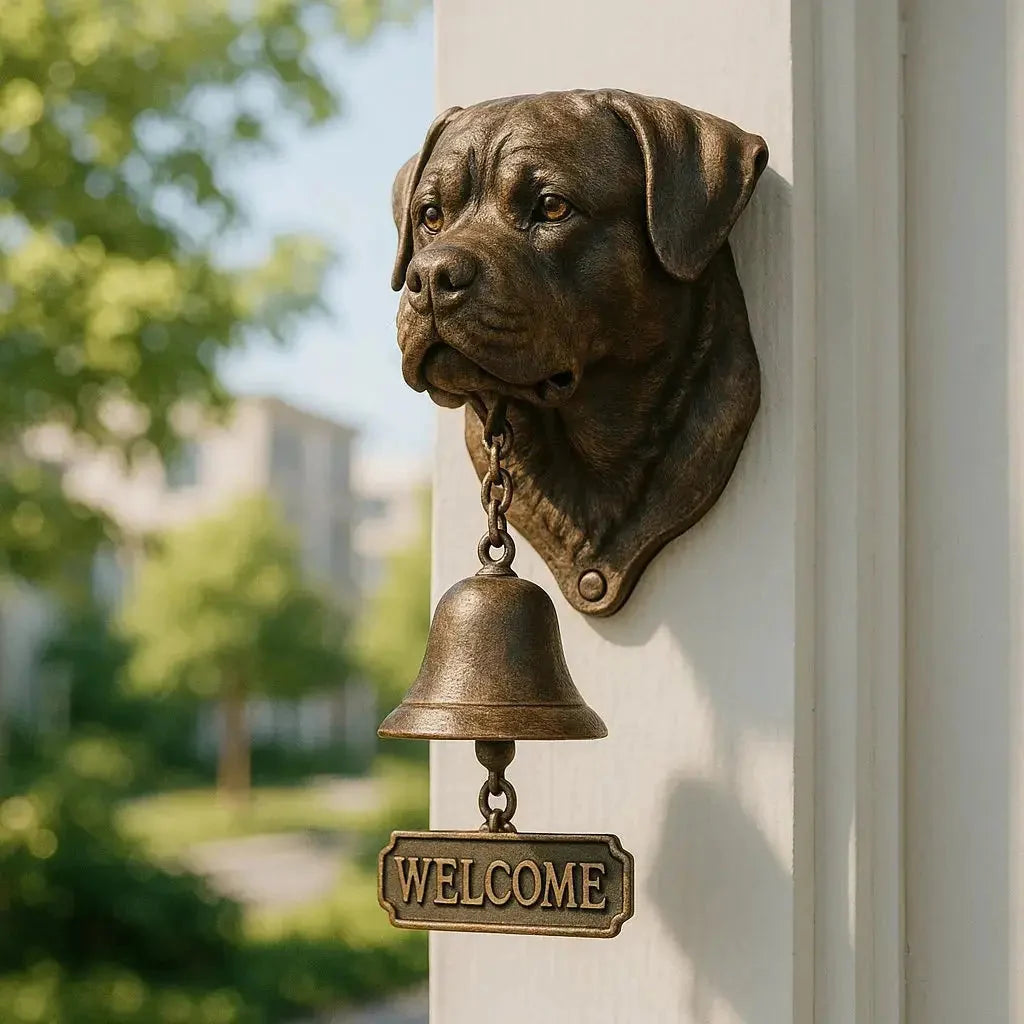 Entrance Bell Dog Motif Antique Bronze Crystal Clear Tone