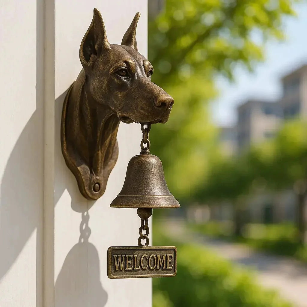 Entrance Bell Dog Motif Antique Bronze Crystal Clear Tone