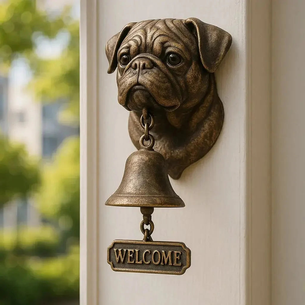 Entrance Bell Dog Motif Antique Bronze Crystal Clear Tone