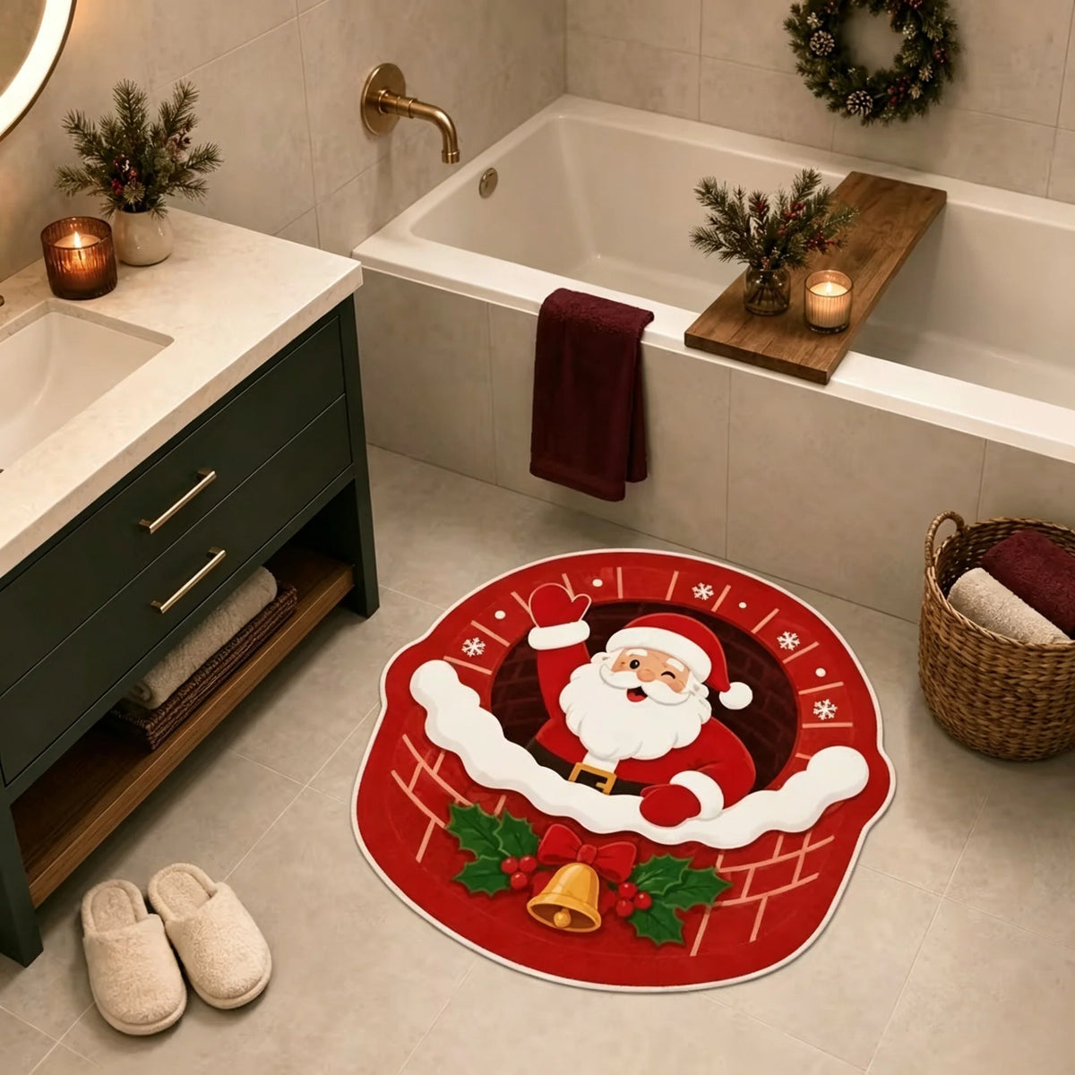 Entrance Mat Santa Shaped Non-Slip Backing & Easy To Clean