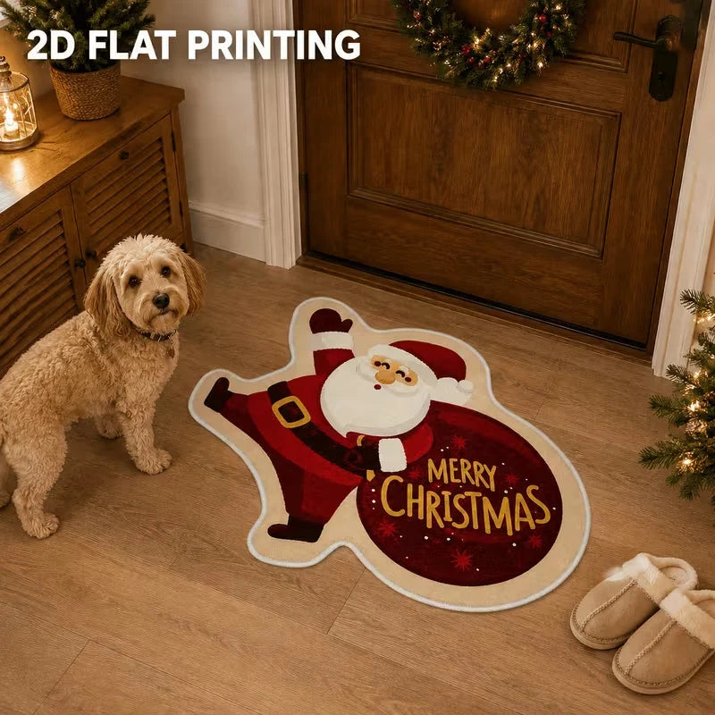 Entrance Mat Santa Shaped Non-Slip Backing & Easy To Clean